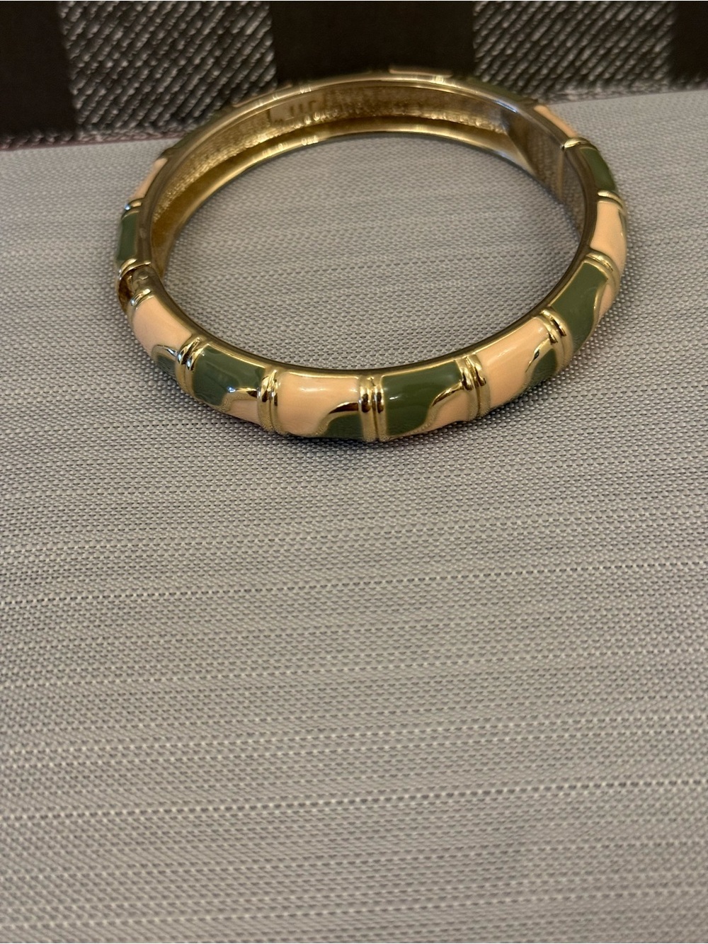 Gold-Tone Bangle Bracelet with Light Pink and Olive Enamel